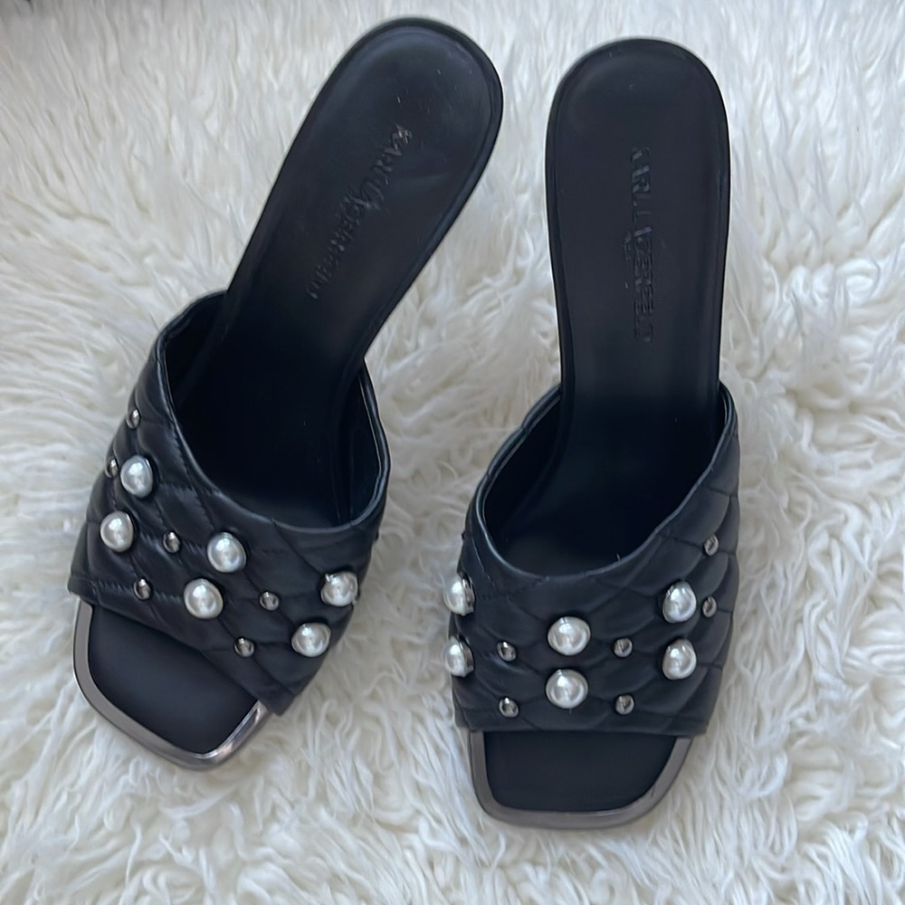 NEW Karl Lagerfeld - Black Amina Studded Heeled Mule - Picture 5 of 11